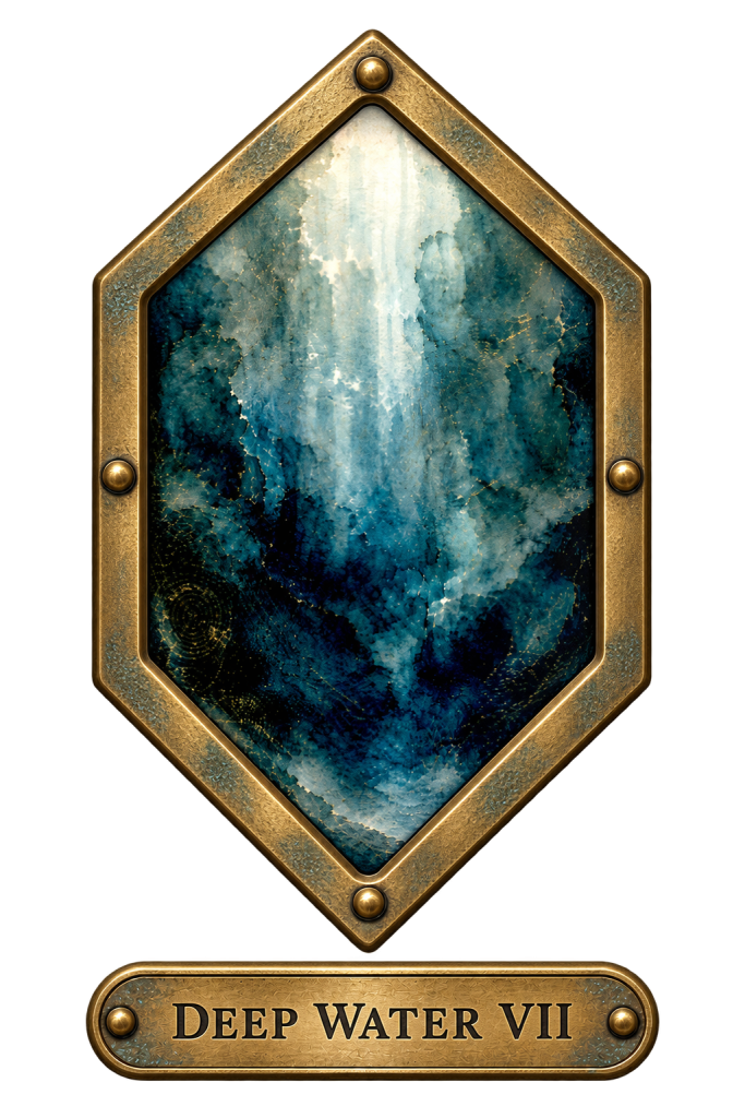 Deep Water VII: a diamond-shaped brass window showing light falling into deep water